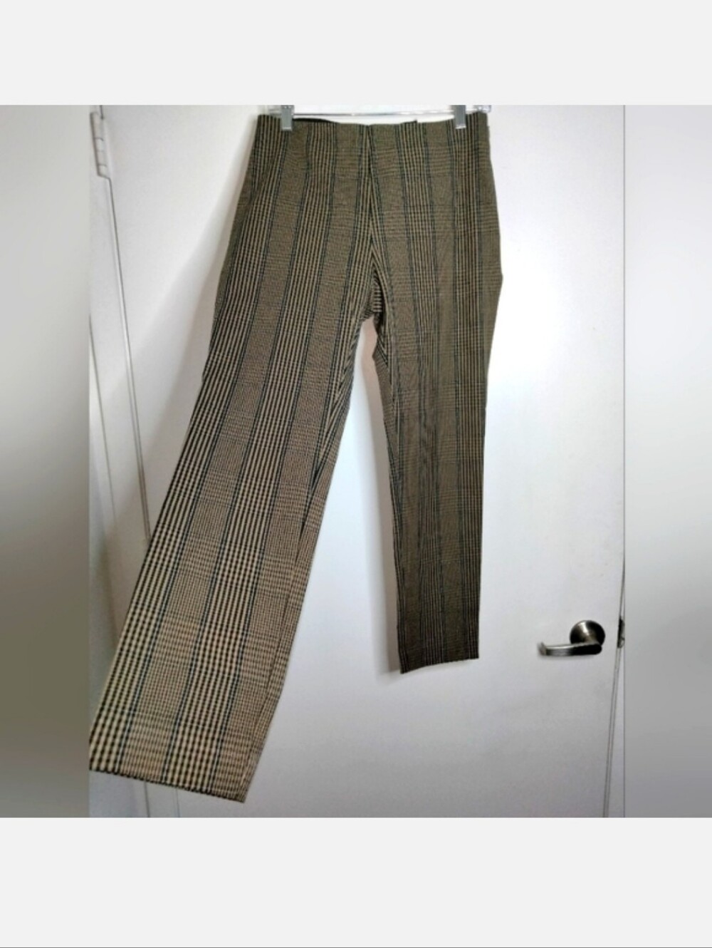 High-Rise Plaid Straight-Leg Women's Pants in Brown and Black